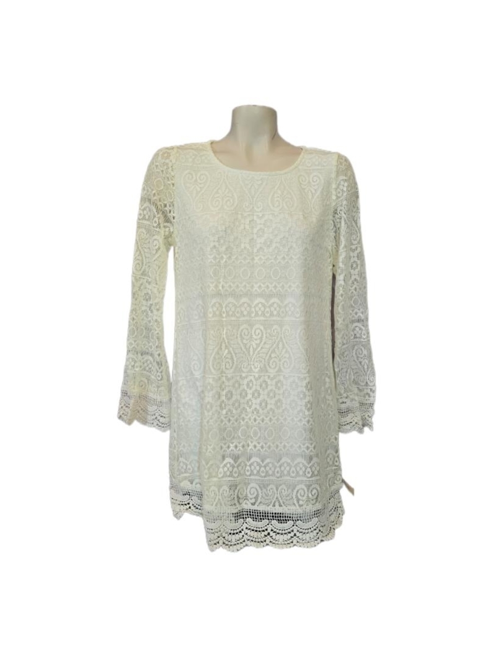 Wishful Park Ivory Lace Tunic Top with Sheer Crochet Overlay Size Medium